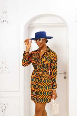 ALEXA AFRICAN PRINT JACKET DRESS [ORANGE]