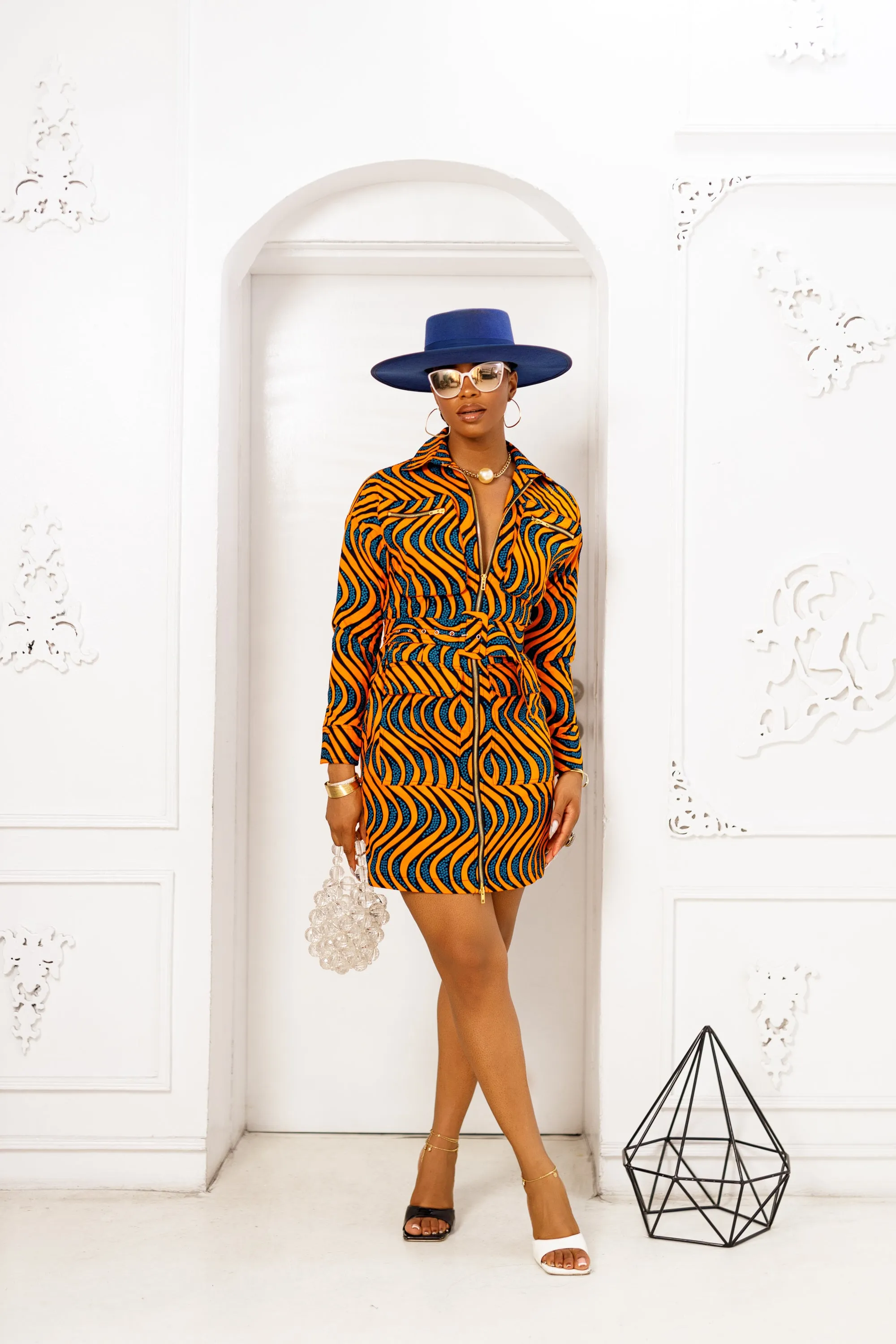 ALEXA AFRICAN PRINT JACKET DRESS [ORANGE]