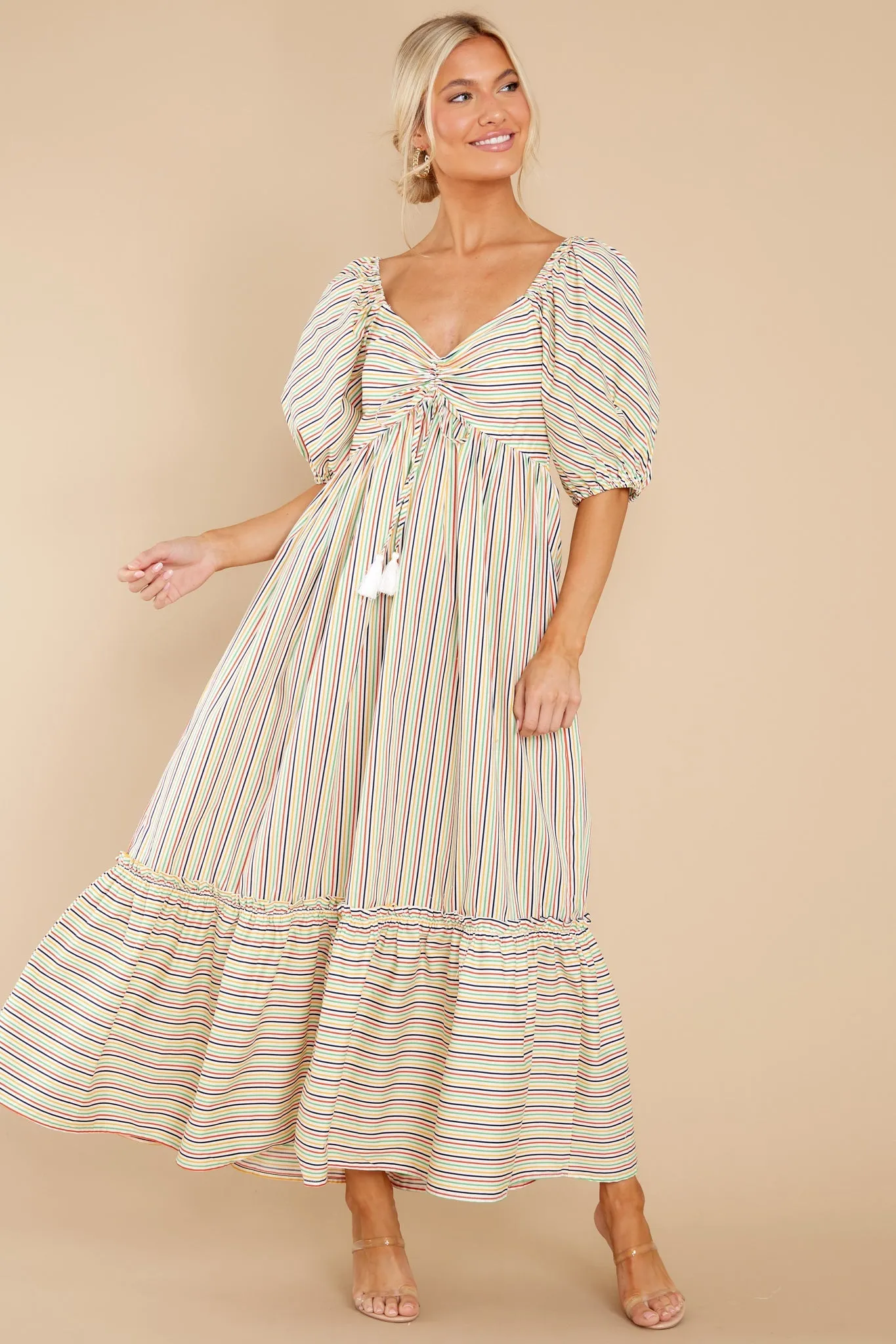 Backyard Fiesta Rainbow Stripe Maxi Dress