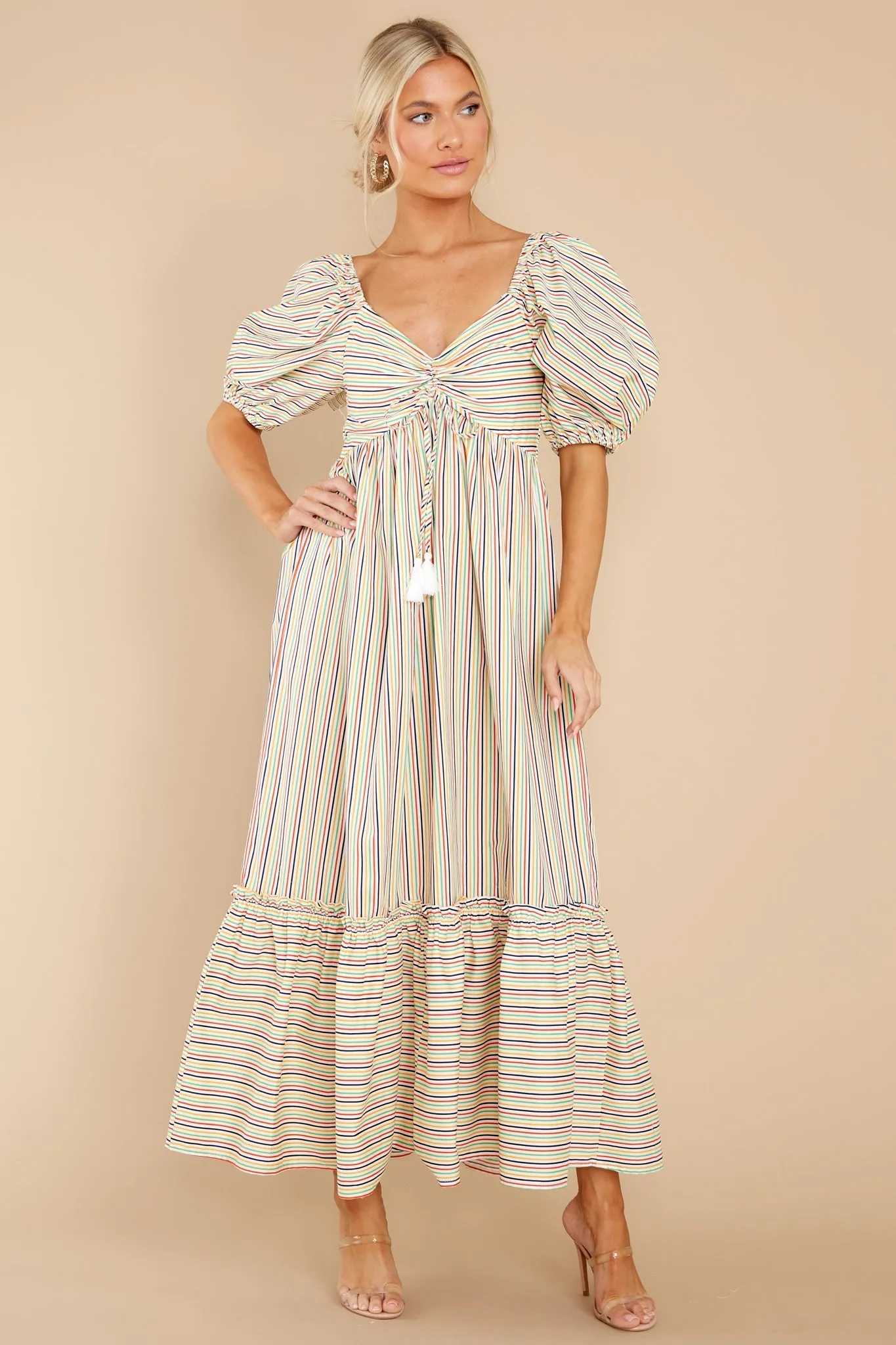 Backyard Fiesta Rainbow Stripe Maxi Dress