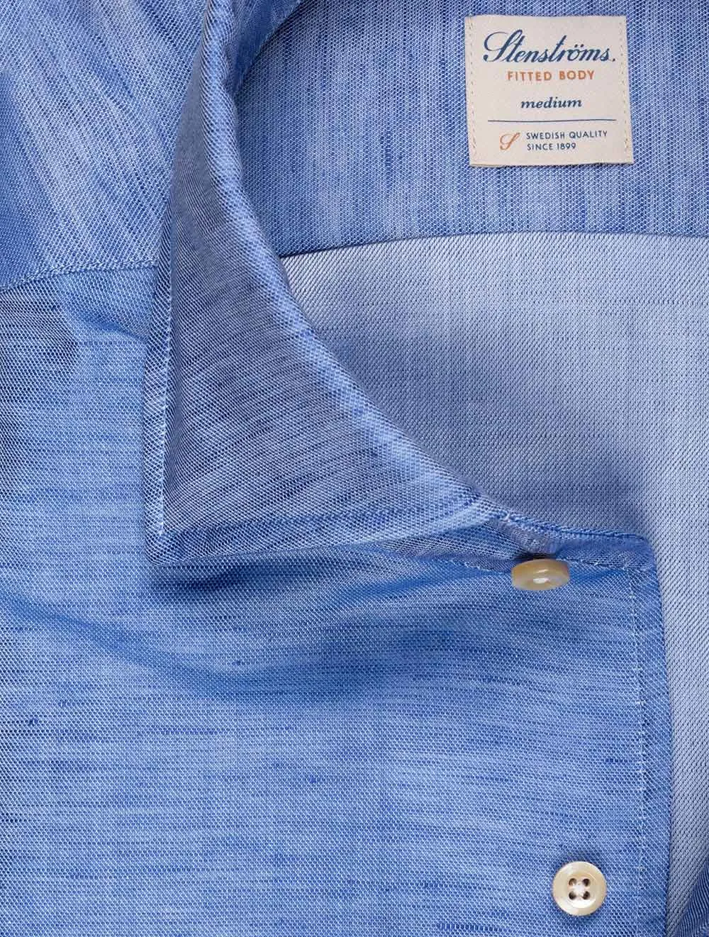 Blue Cotton Linen Blend Fitted Shirt