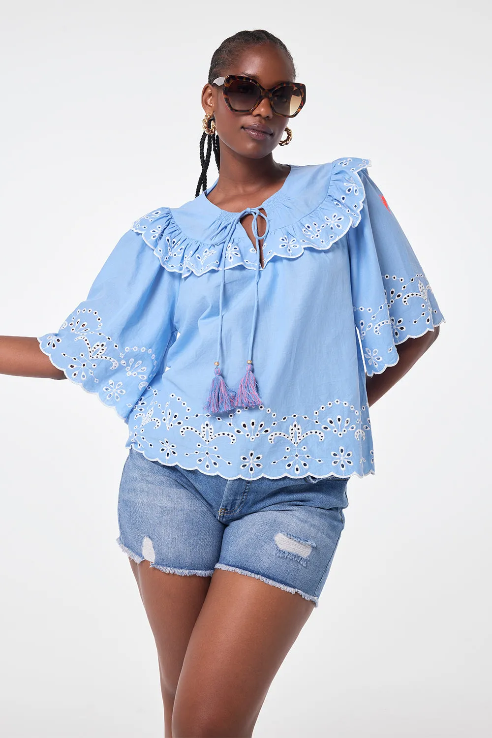 Blue Cutwork Blouse