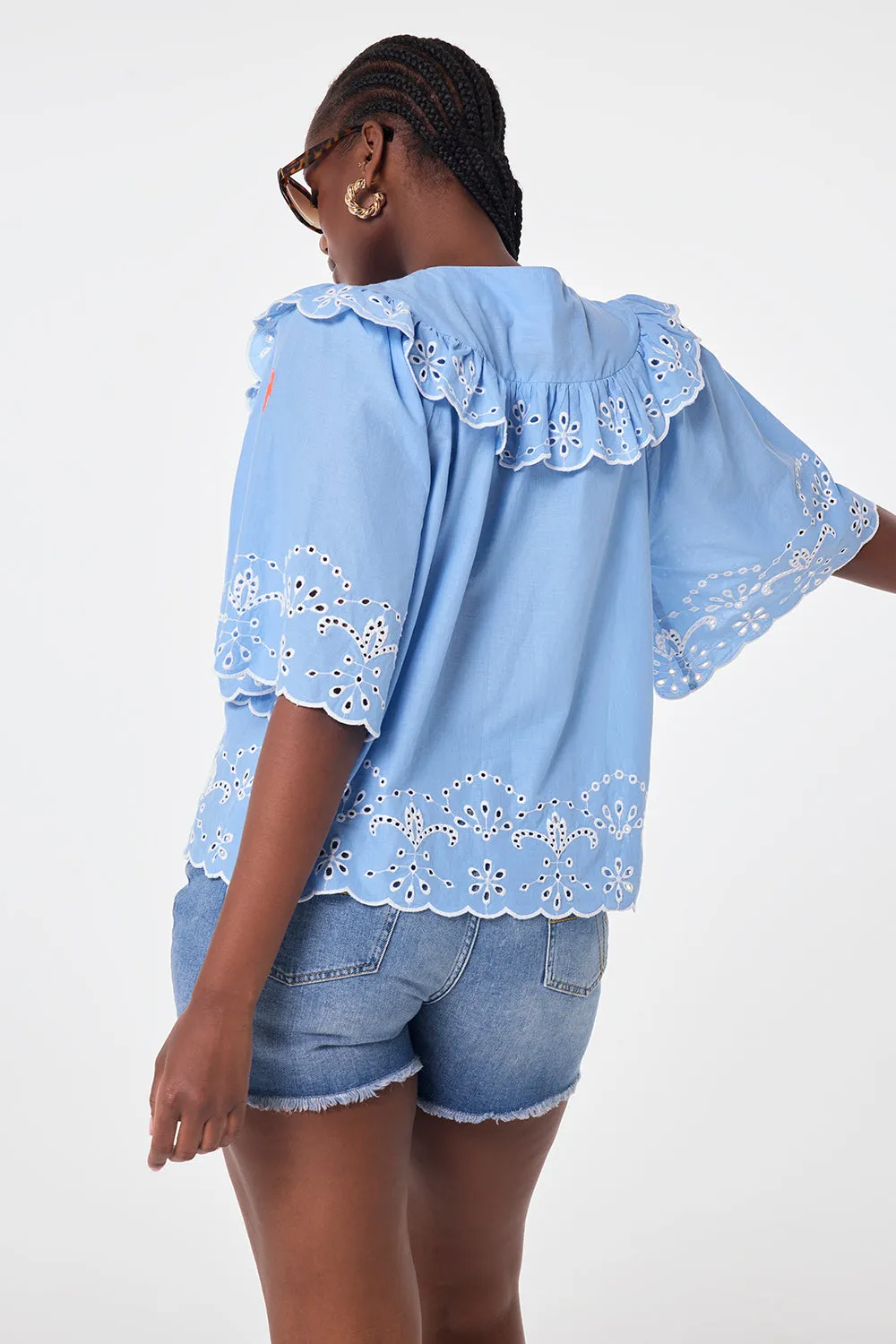 Blue Cutwork Blouse