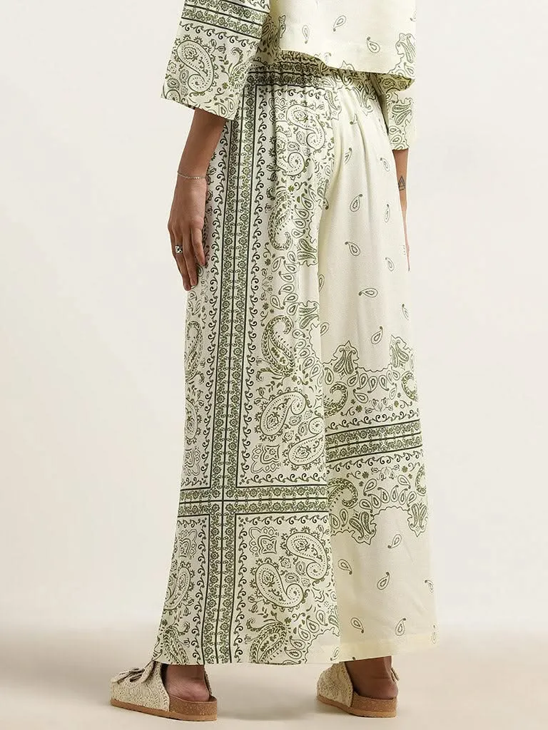 Bombay Paisley Off-White Paisley High Rise Palazzos