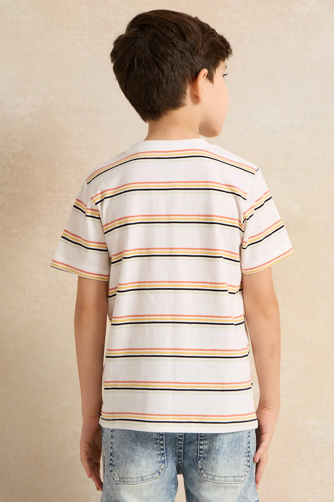 Boys Ivory Stripe Short Sleeve T-Shirt