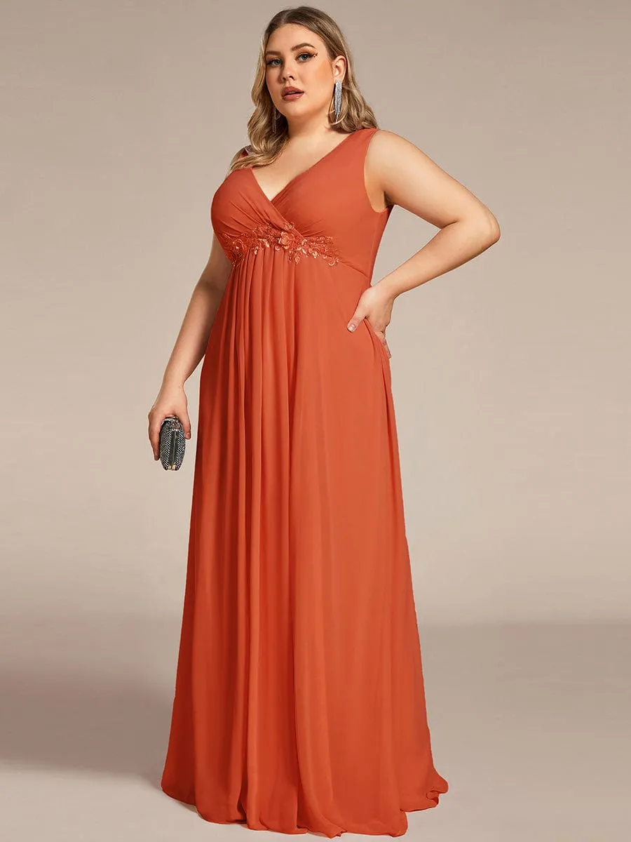 Brave Iris | Plus Size Floral Applique Sleeveless Chiffon Formal Evening Dress