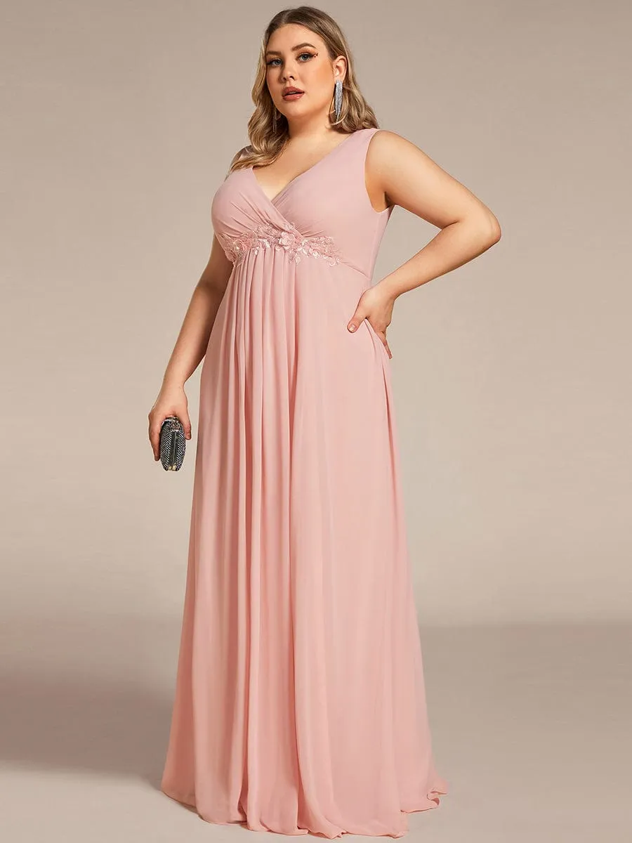 Brave Iris | Plus Size Floral Applique Sleeveless Chiffon Formal Evening Dress