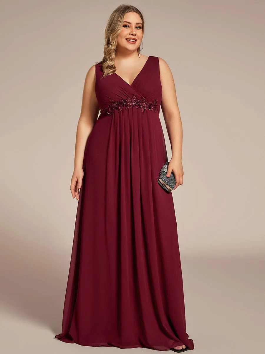 Brave Iris | Plus Size Floral Applique Sleeveless Chiffon Formal Evening Dress