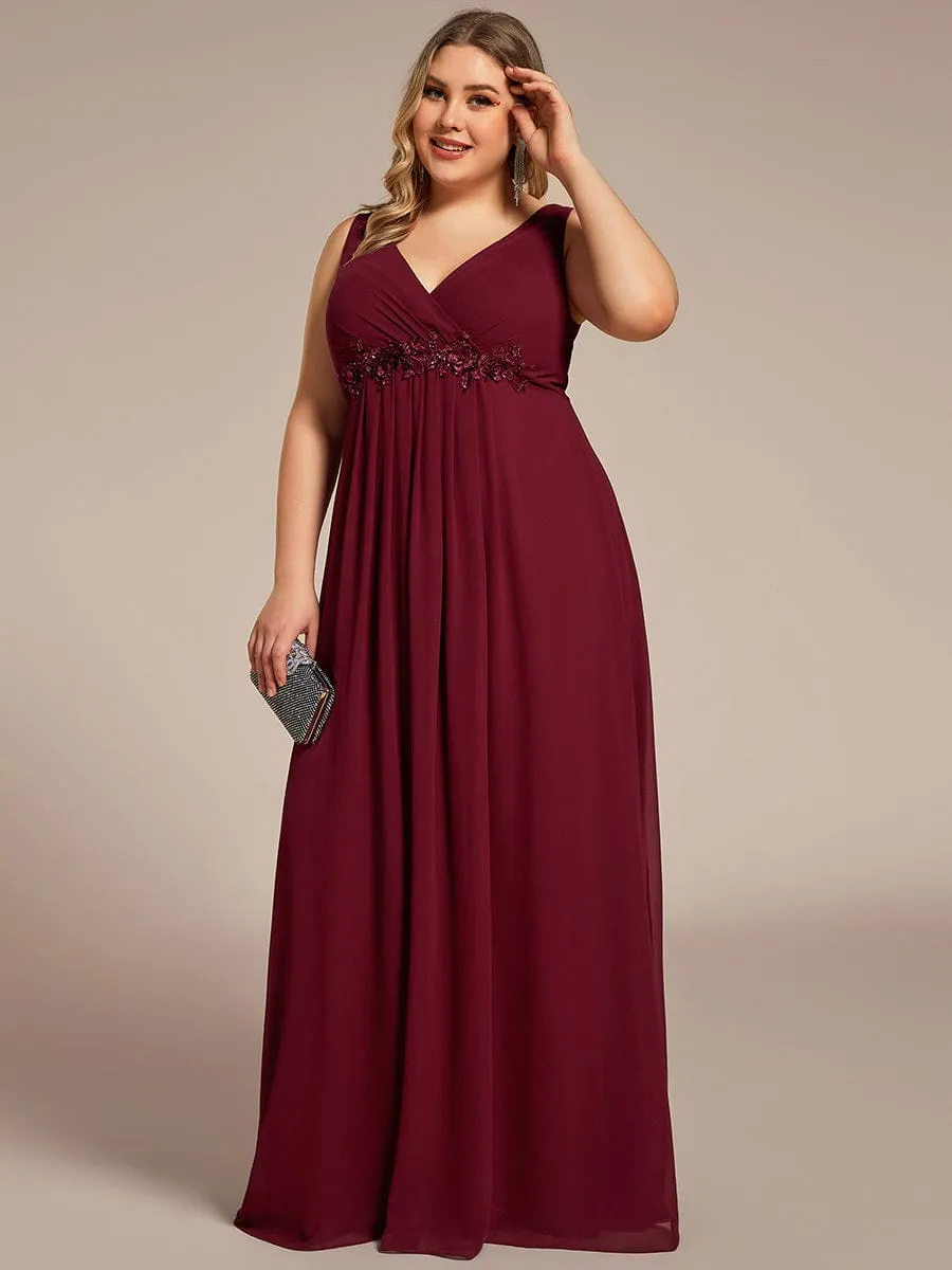 Brave Iris | Plus Size Floral Applique Sleeveless Chiffon Formal Evening Dress