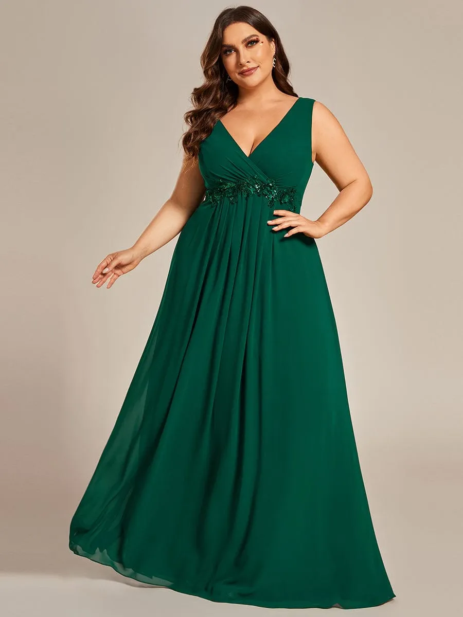 Brave Iris | Plus Size Floral Applique Sleeveless Chiffon Formal Evening Dress