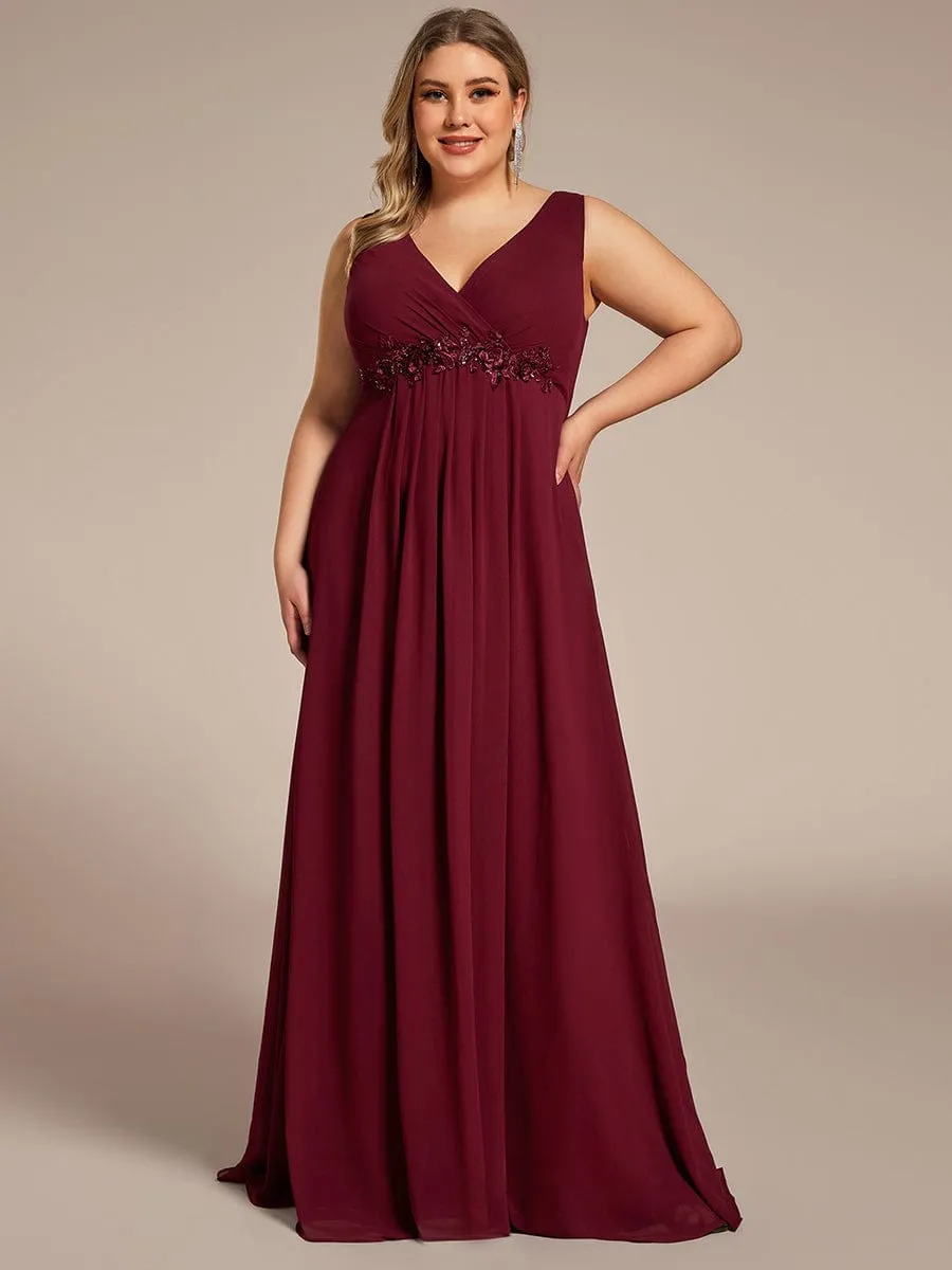 Brave Iris | Plus Size Floral Applique Sleeveless Chiffon Formal Evening Dress