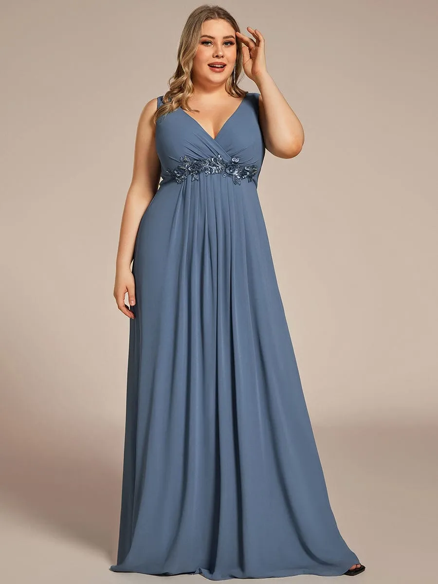 Brave Iris | Plus Size Floral Applique Sleeveless Chiffon Formal Evening Dress