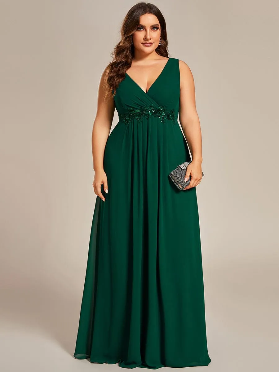 Brave Iris | Plus Size Floral Applique Sleeveless Chiffon Formal Evening Dress