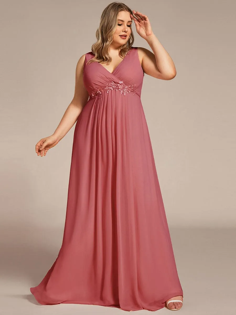 Brave Iris | Plus Size Floral Applique Sleeveless Chiffon Formal Evening Dress