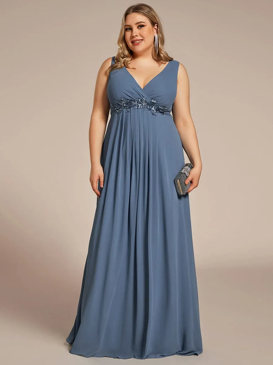 Brave Iris | Plus Size Floral Applique Sleeveless Chiffon Formal Evening Dress