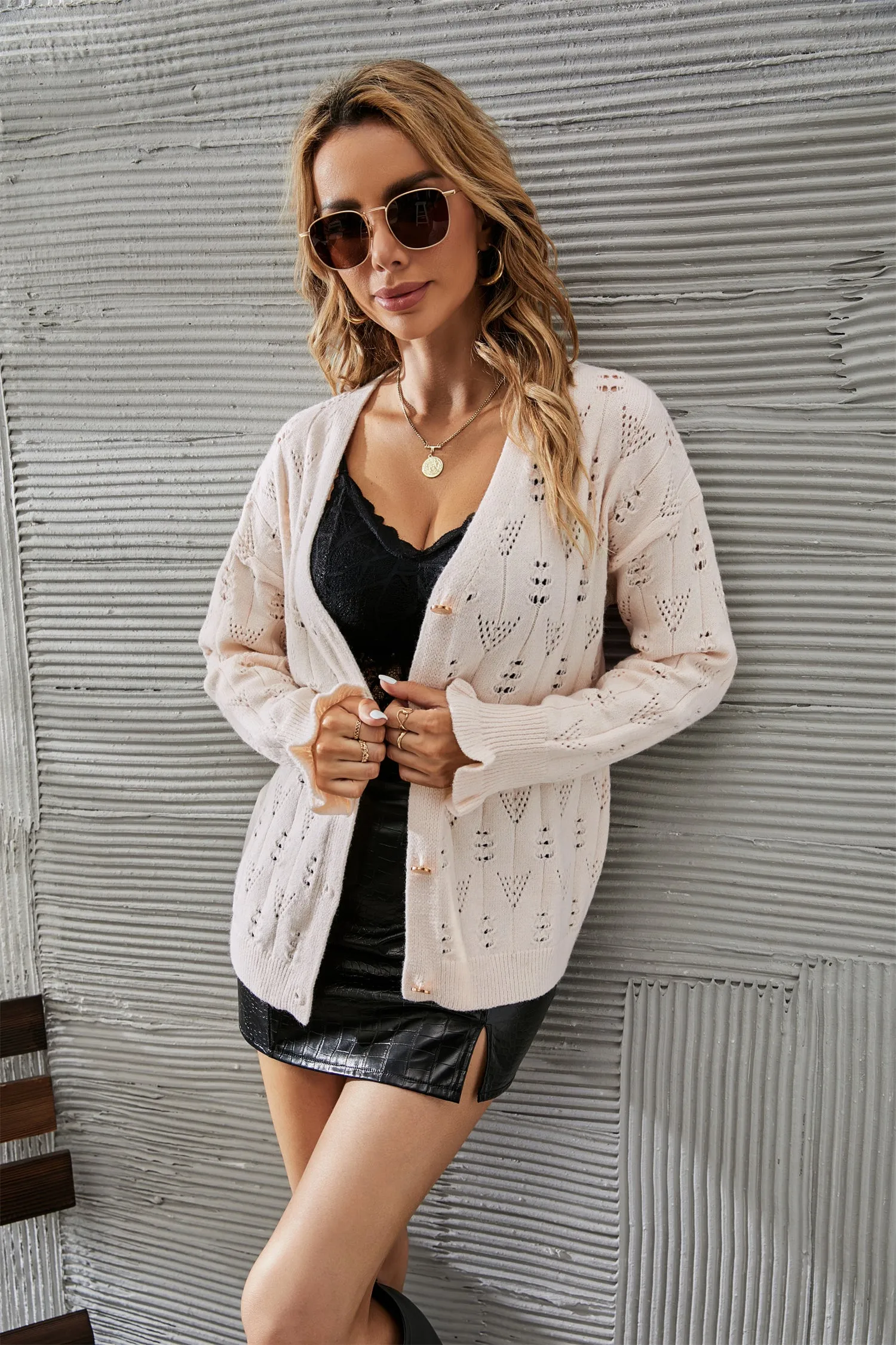 Button Cardigan Hollow Knitted Sweater Jacket