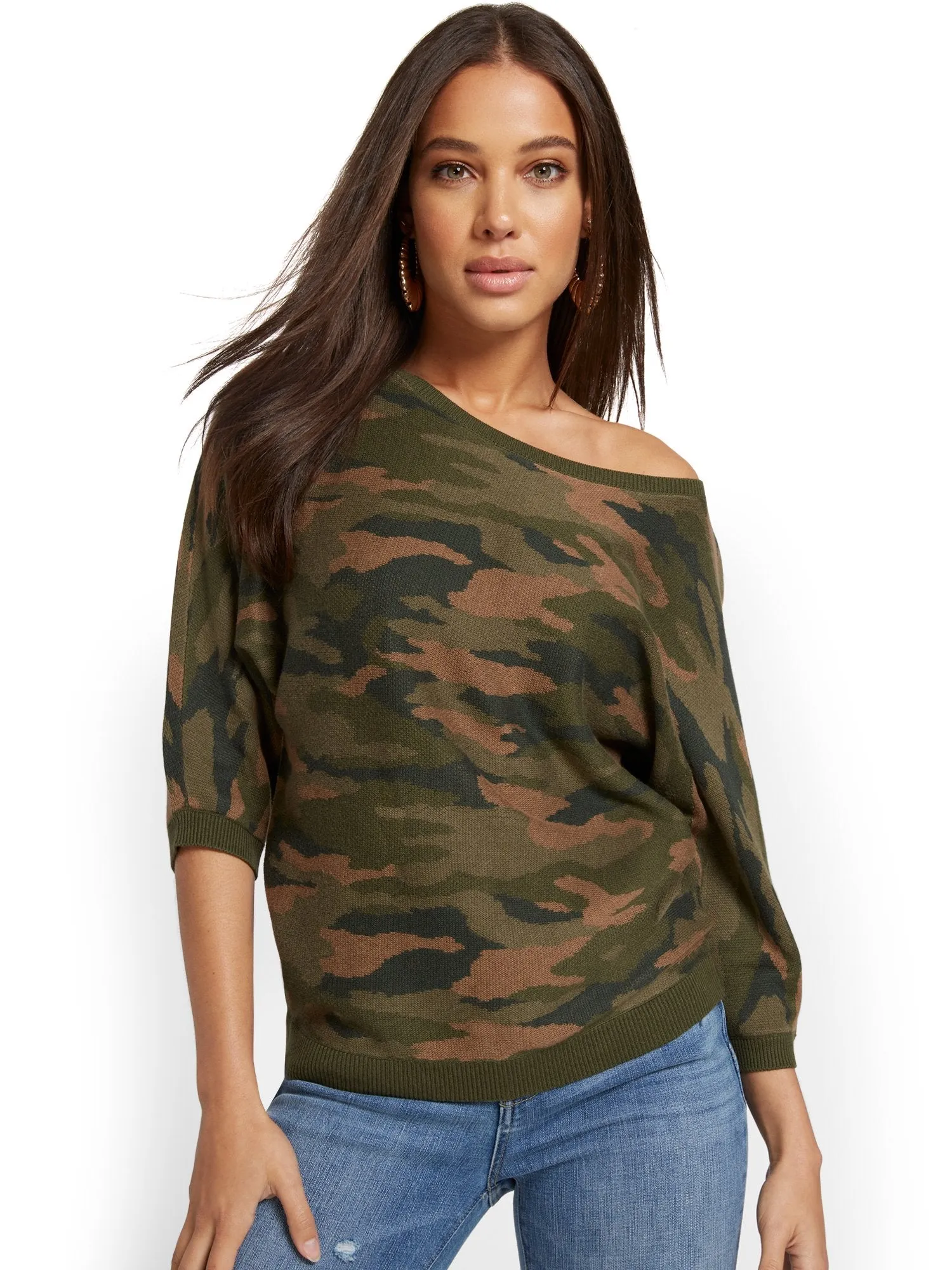 Camo-Print Easy Dolman Sweater