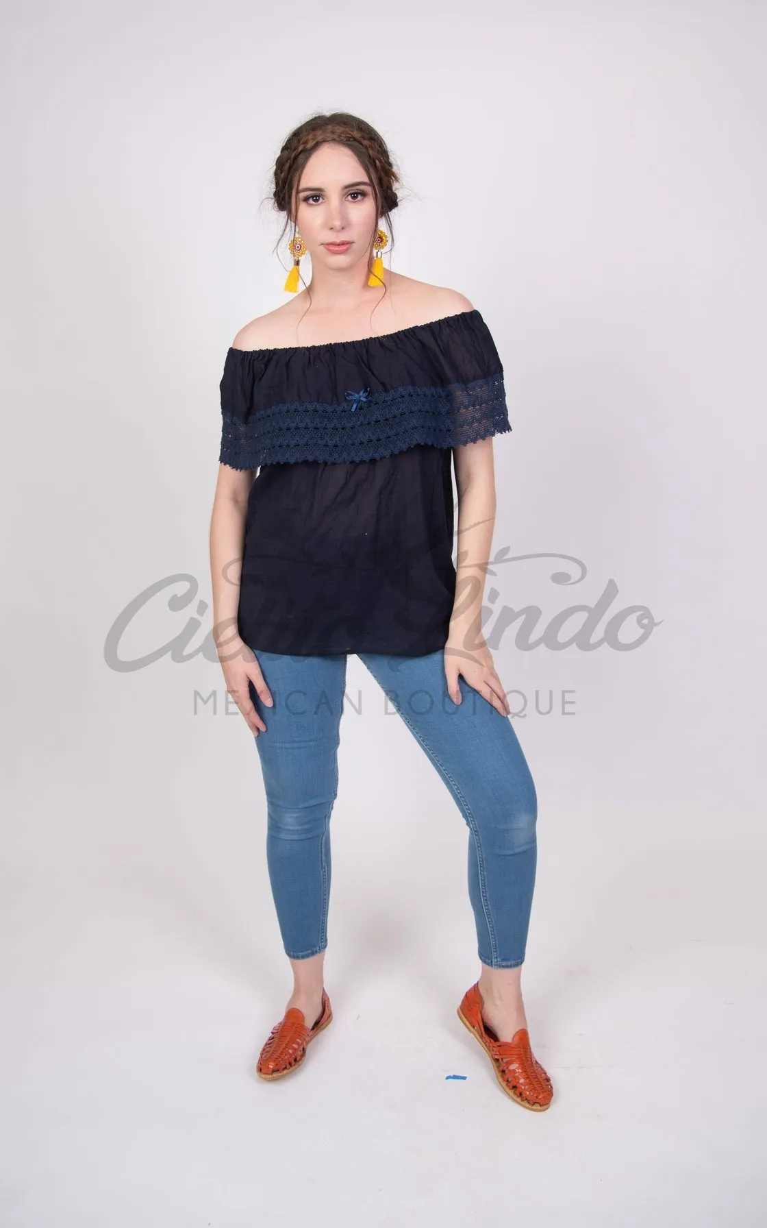 Campesina Off the Shoulder Blouse Navy