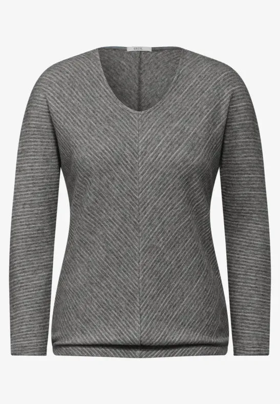 Cecil V Neck Textured Jumper. Grey or Green