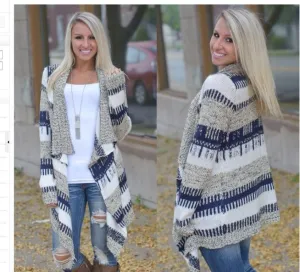 Contrast Color Cardigan Irregular European Fashion Sweater