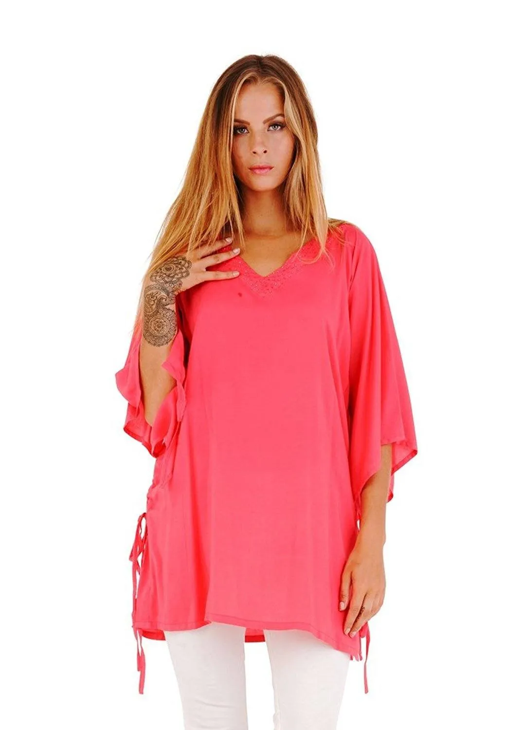 Deidra Beaded V-Neck Tunic Top