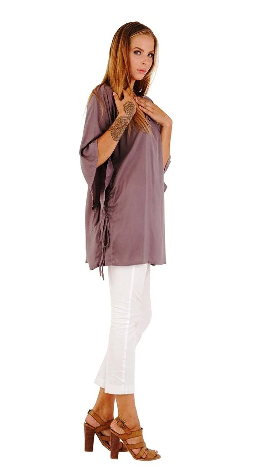 Deidra Beaded V-Neck Tunic Top