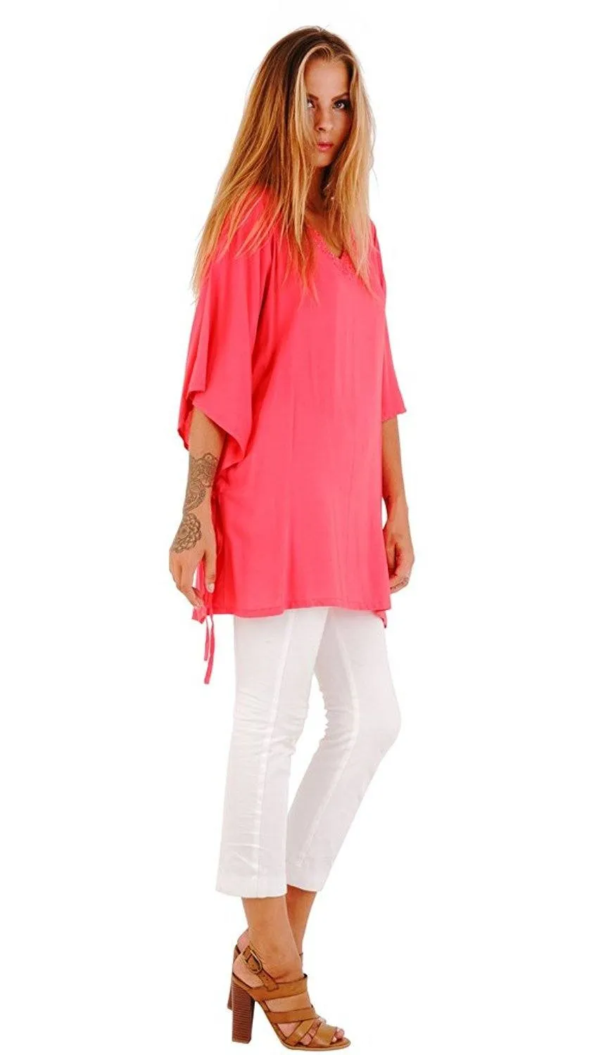 Deidra Beaded V-Neck Tunic Top