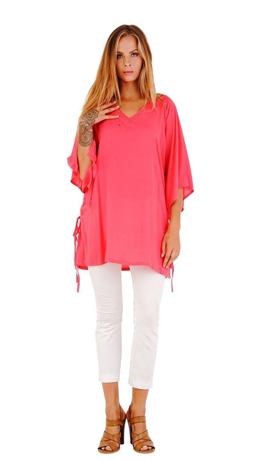 Deidra Beaded V-Neck Tunic Top