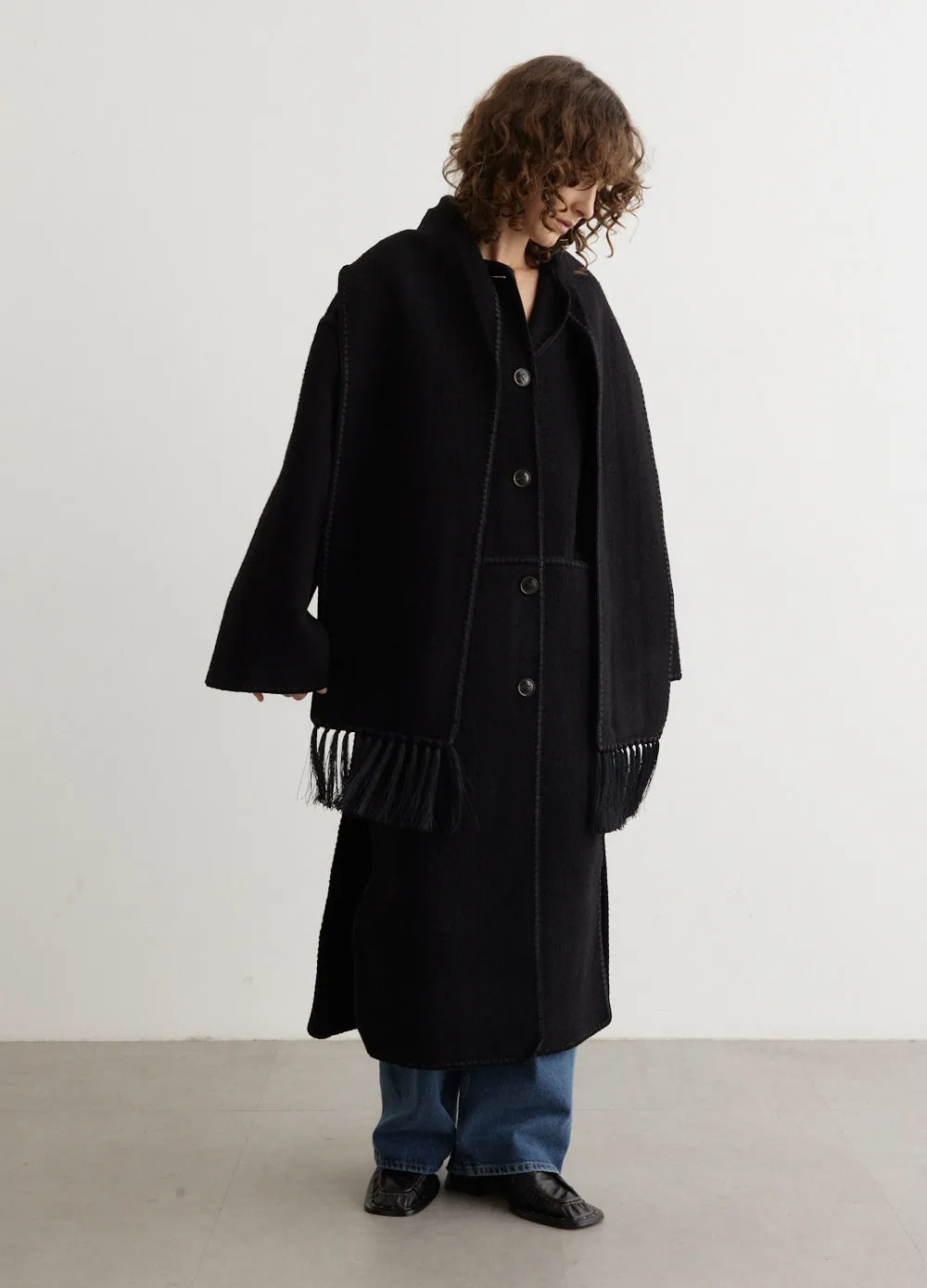 Embroidered Scarf Coat