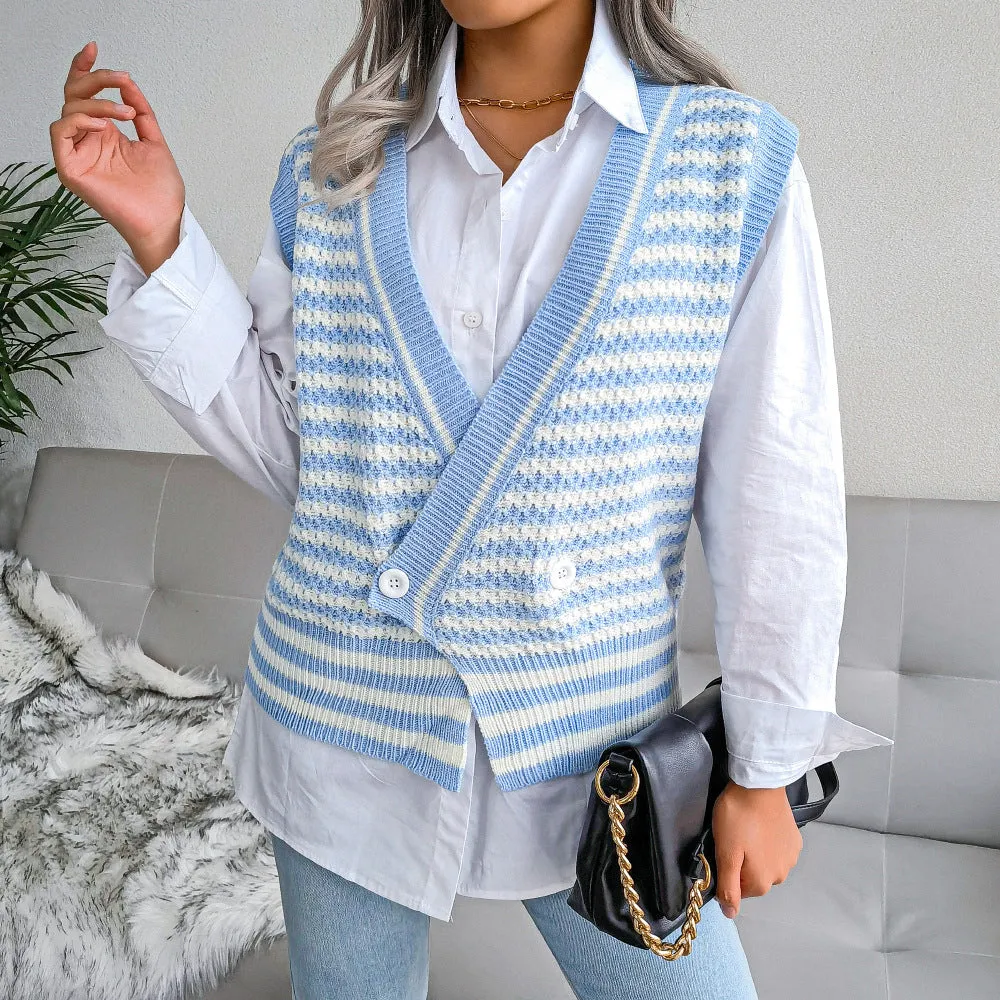 Fashion Striped Knitted Vest Sweater Wholesale Women