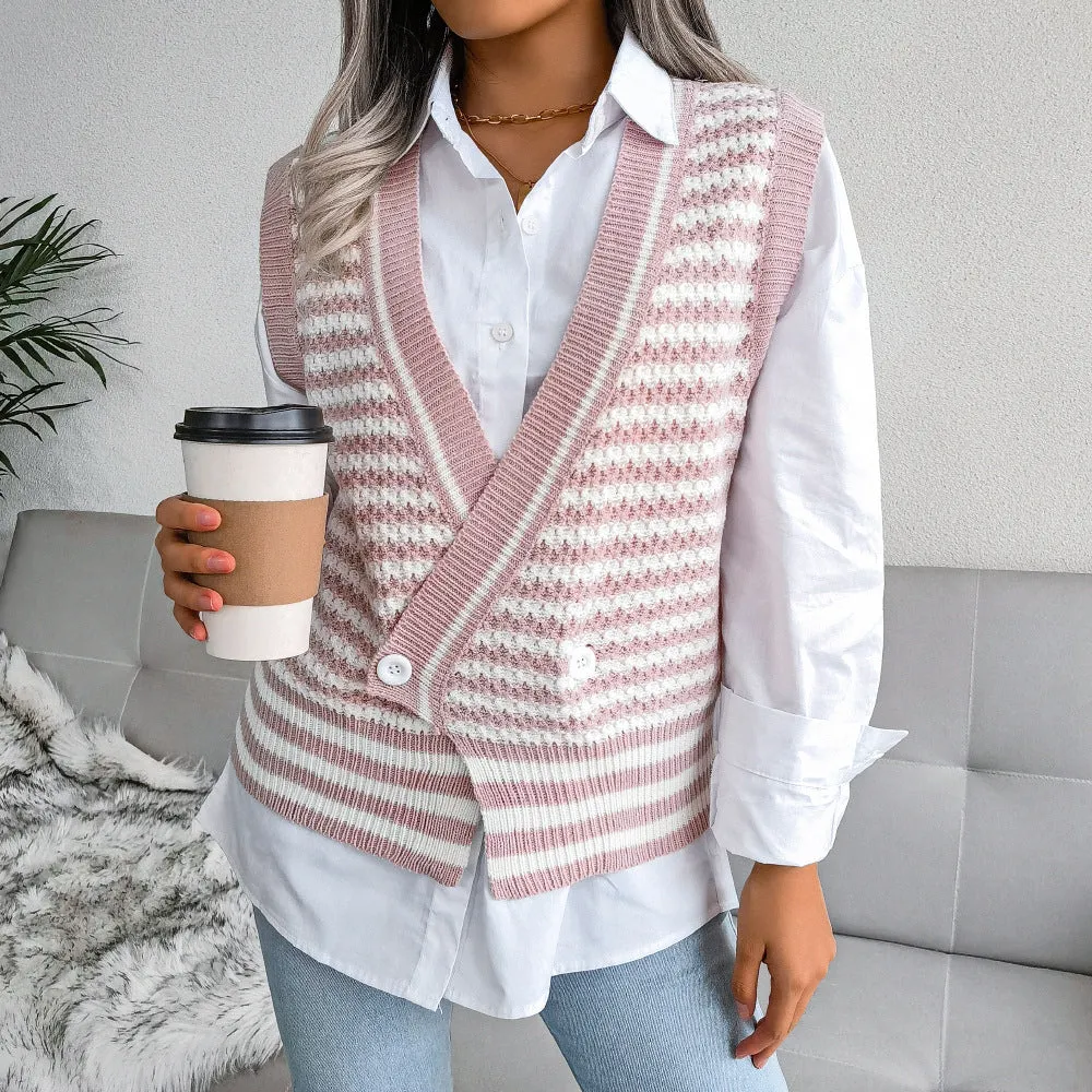 Fashion Striped Knitted Vest Sweater Wholesale Women