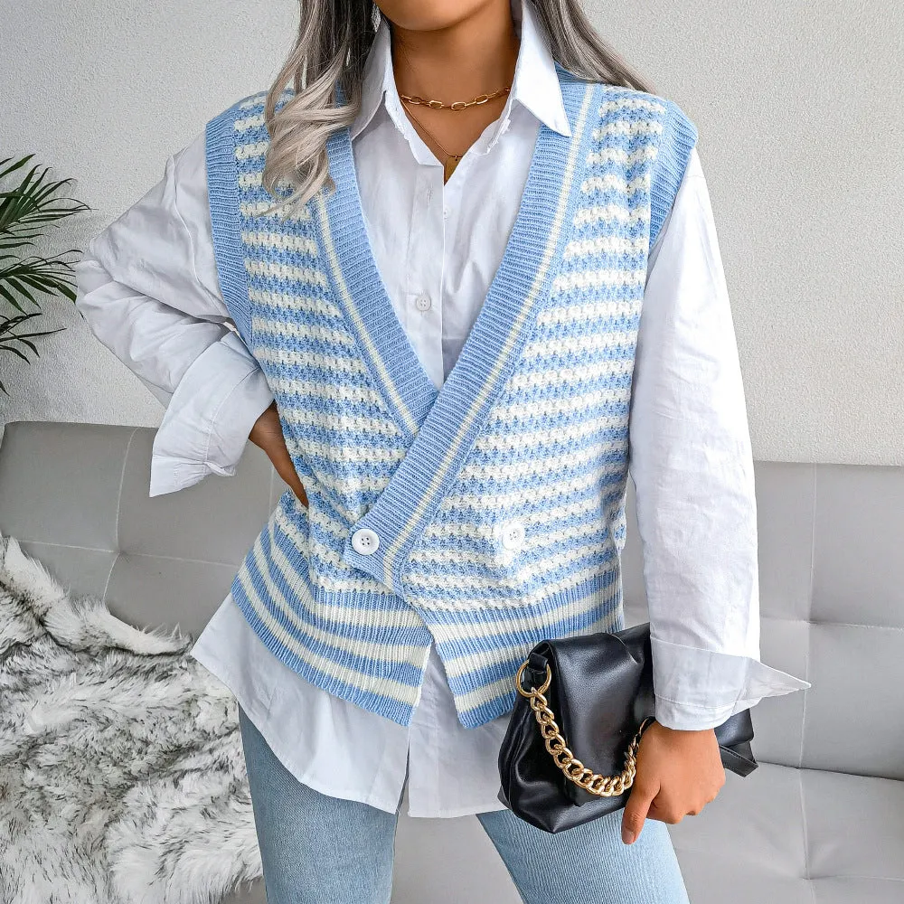 Fashion Striped Knitted Vest Sweater Wholesale Women