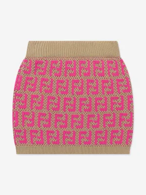 Fendi Girls Knitted FF Logo Skirt in Pink