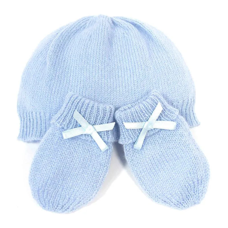 G.H.Hurt & Son Cashmere Baby Hat and Mittens - Blue