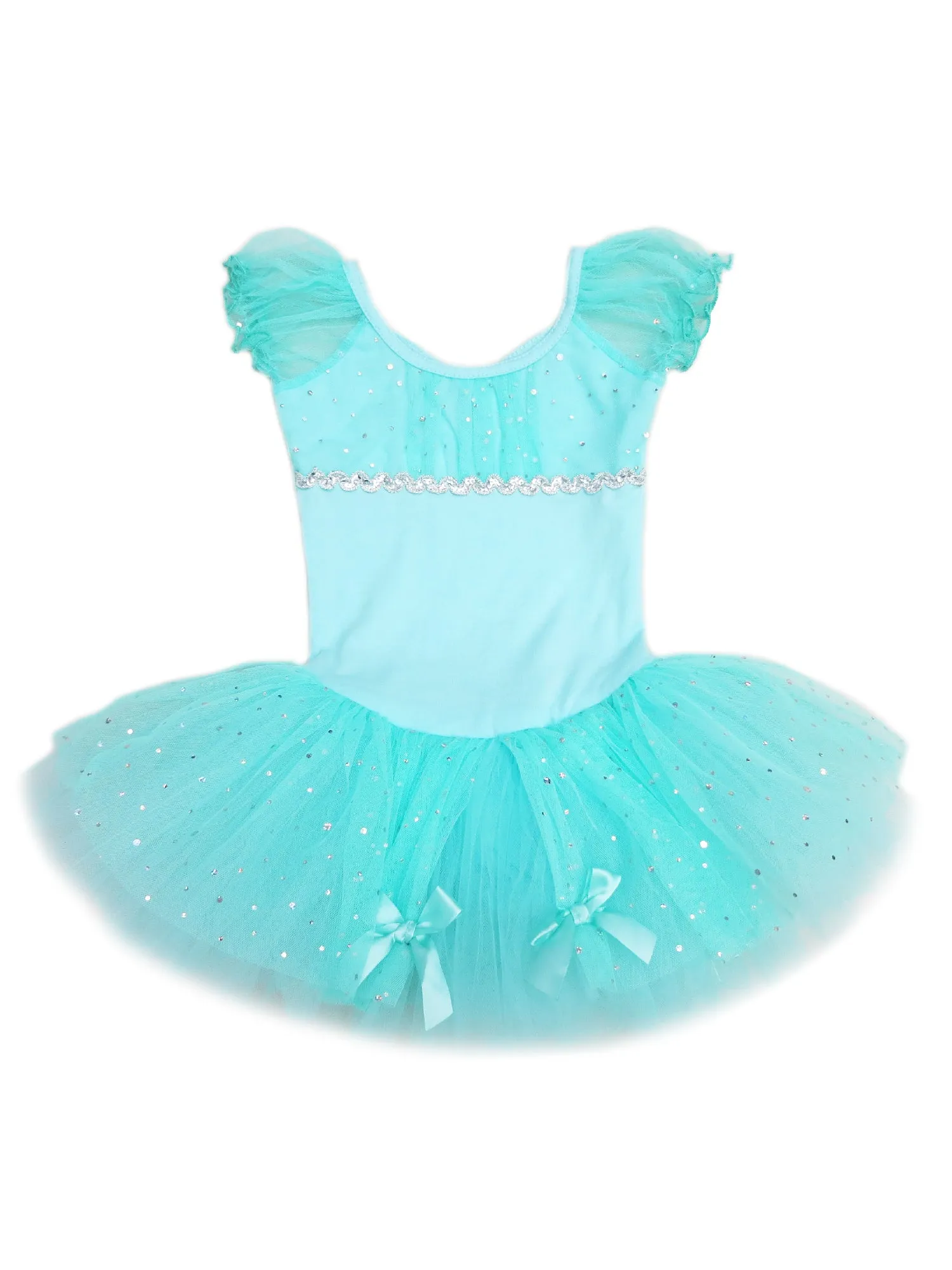 Girls Teal Rhinestone Silver Trim Bow Ballet Dress 24M-6