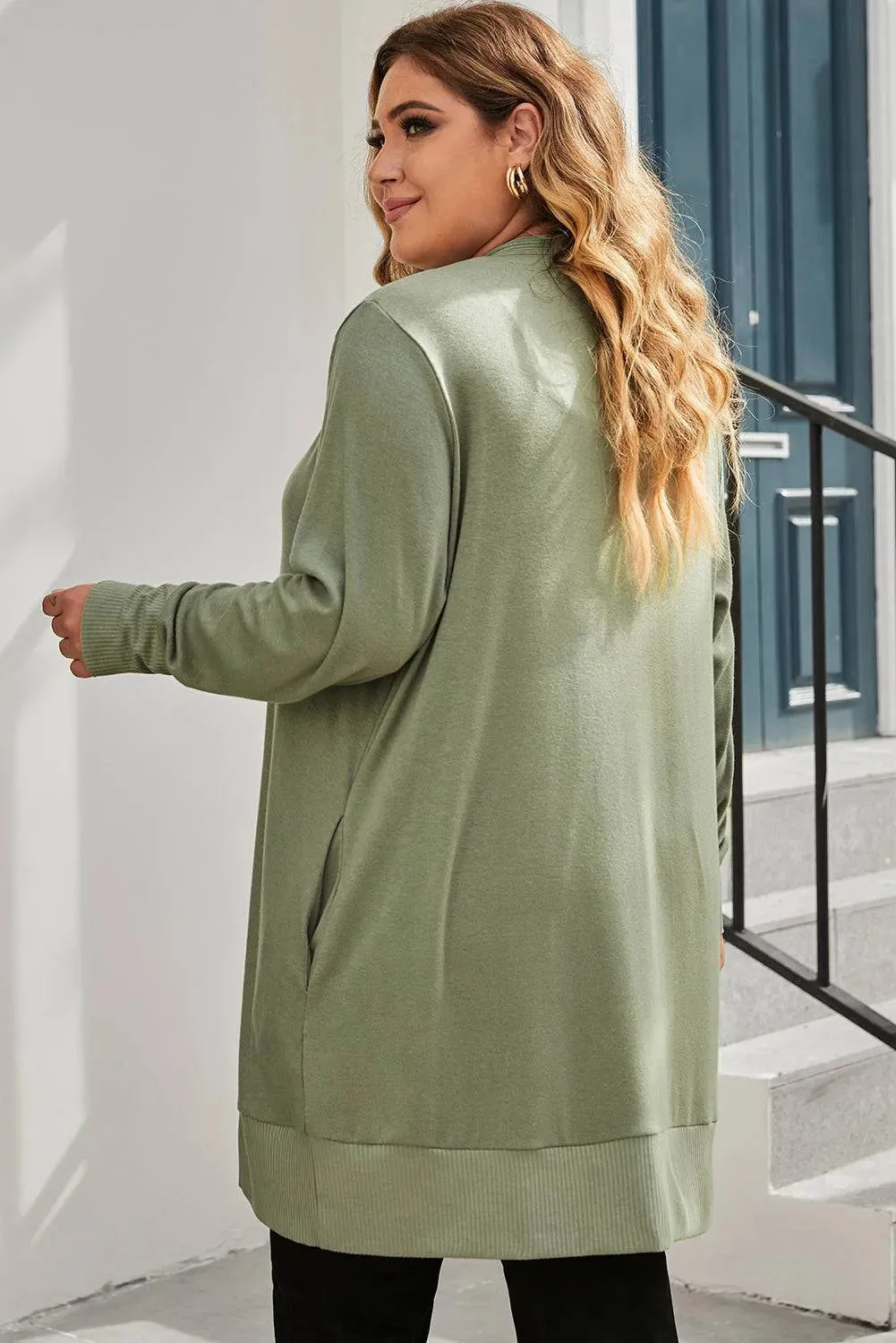 Green Knit Plus Size Cardigan with Snap Buttons