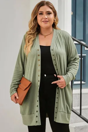 Green Knit Plus Size Cardigan with Snap Buttons