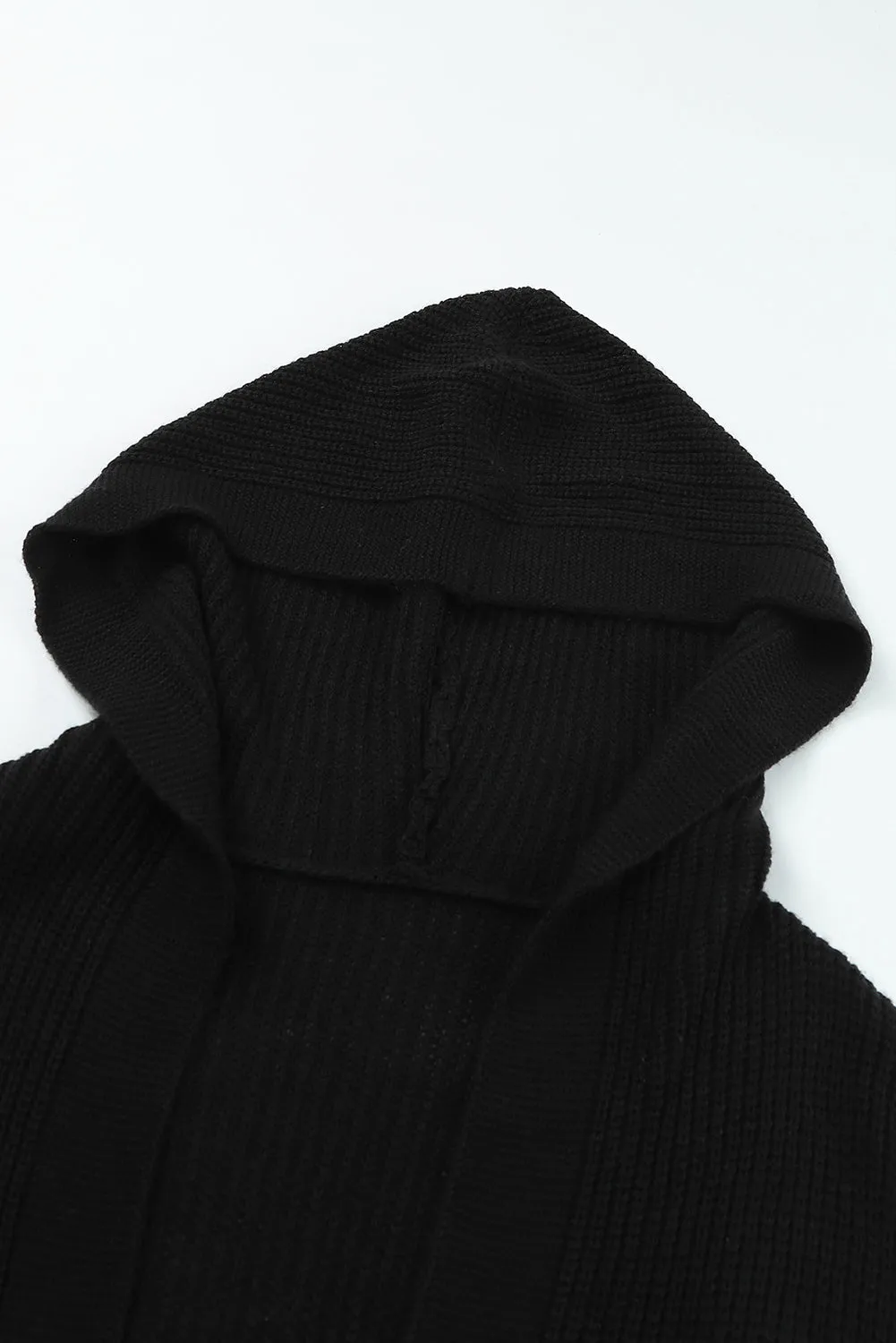 Hooded Pockets Open Front Knitted Cardigan