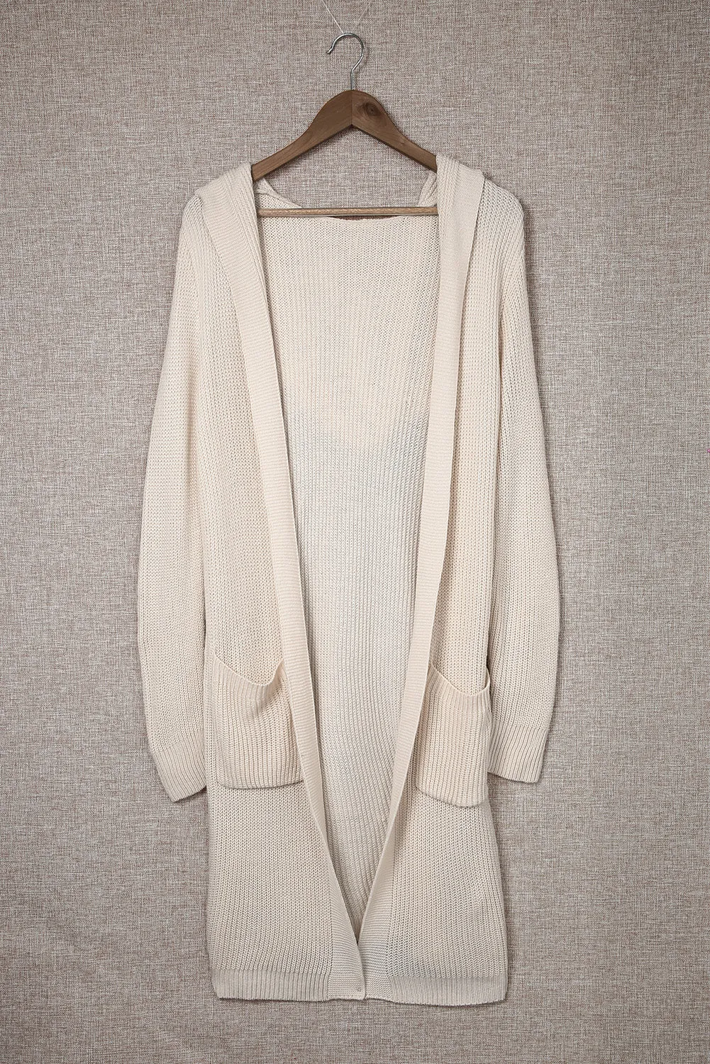 Hooded Pockets Open Front Knitted Cardigan