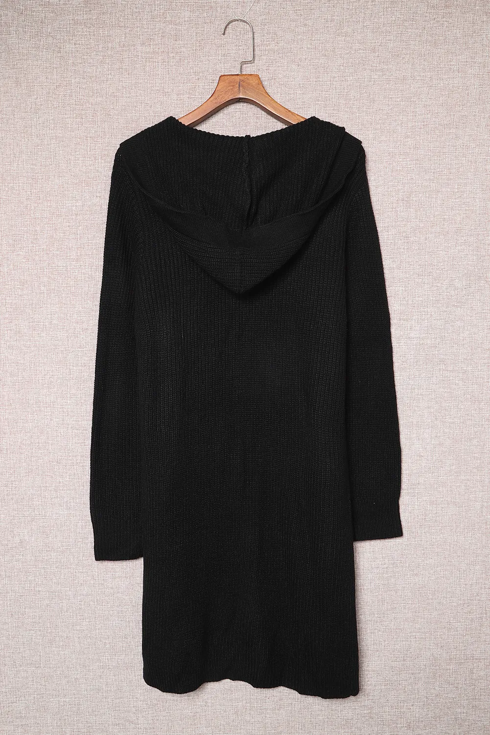 Hooded Pockets Open Front Knitted Cardigan