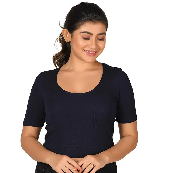 Hosiery Blouse- Regular Deep Round Neck