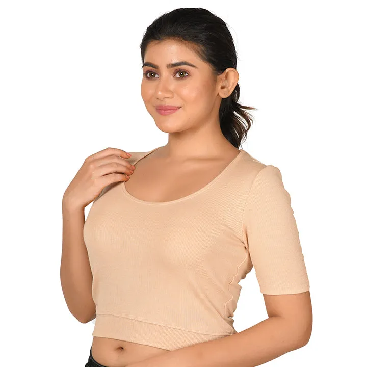 Hosiery Blouse- Regular Deep Round Neck