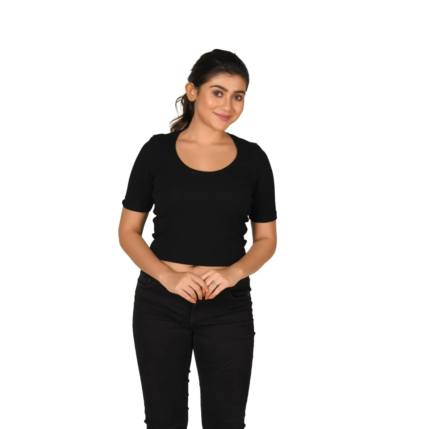 Hosiery Blouse- Regular Deep Round Neck