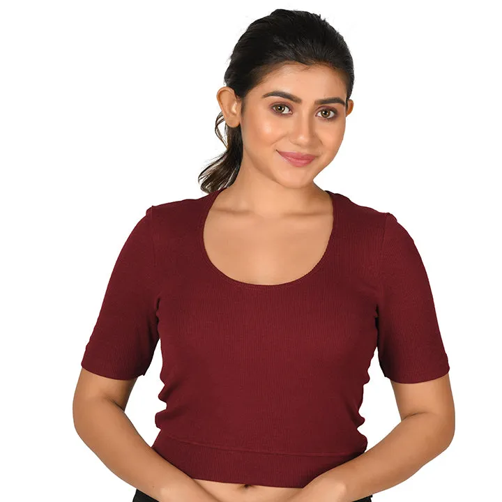 Hosiery Blouse- Regular Deep Round Neck