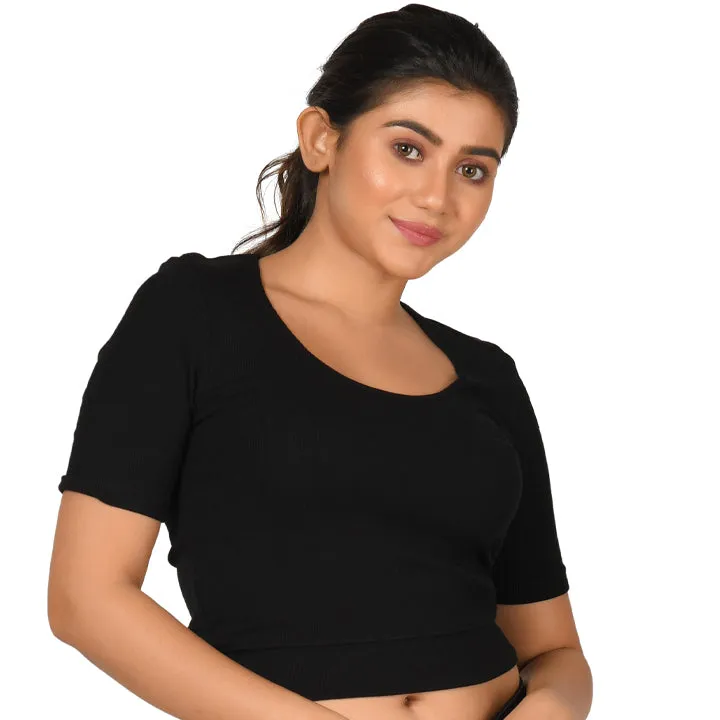 Hosiery Blouse- Regular Deep Round Neck