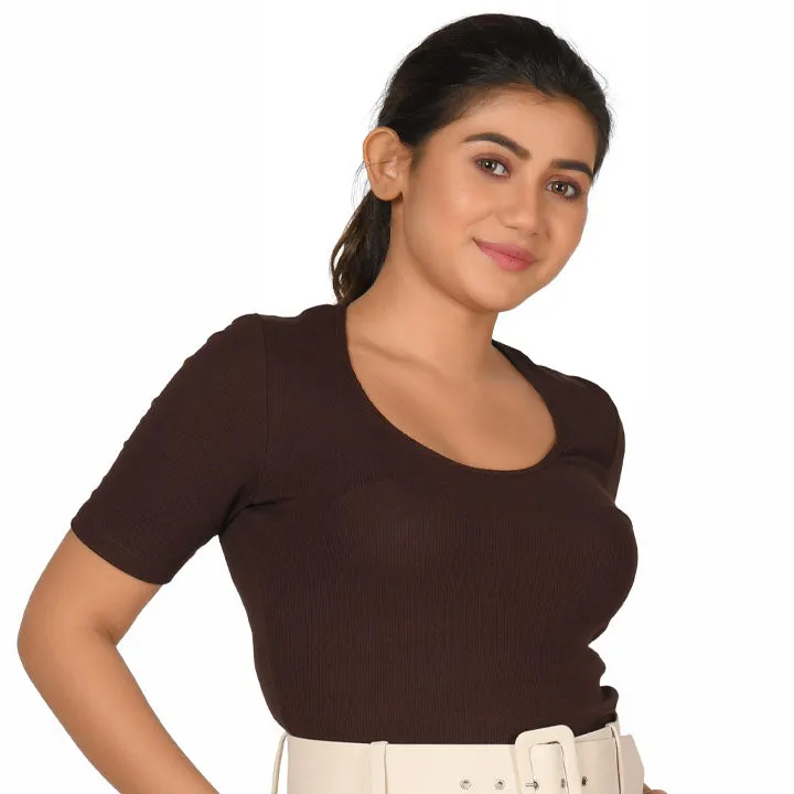 Hosiery Blouse- Regular Deep Round Neck