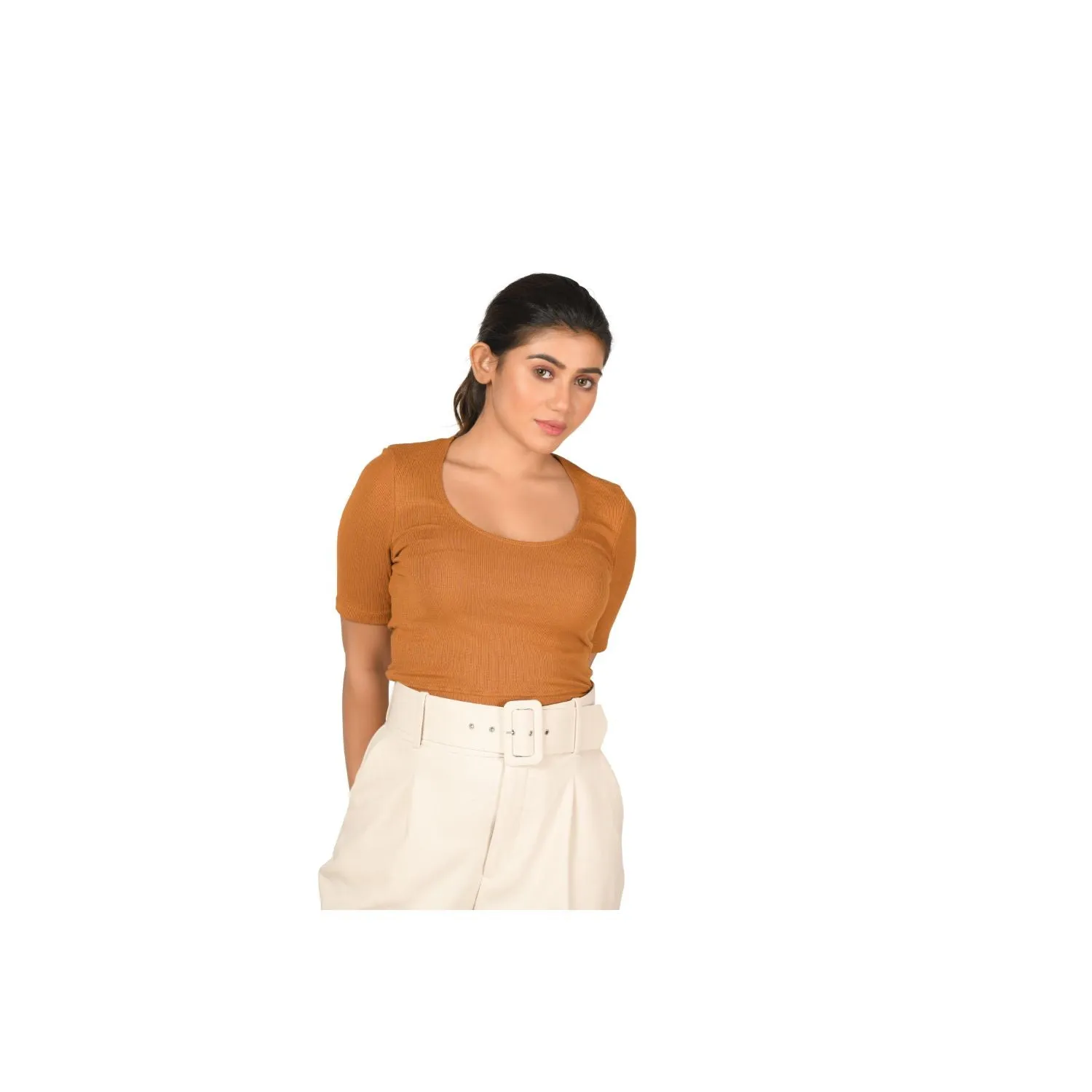 Hosiery Blouse- Regular Deep Round Neck