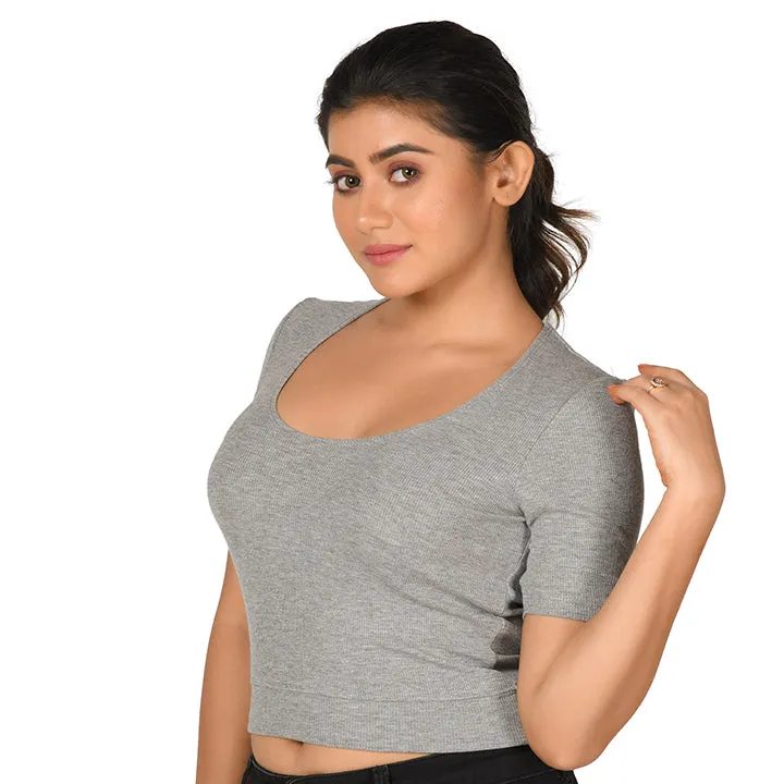 Hosiery Blouse- Regular Deep Round Neck