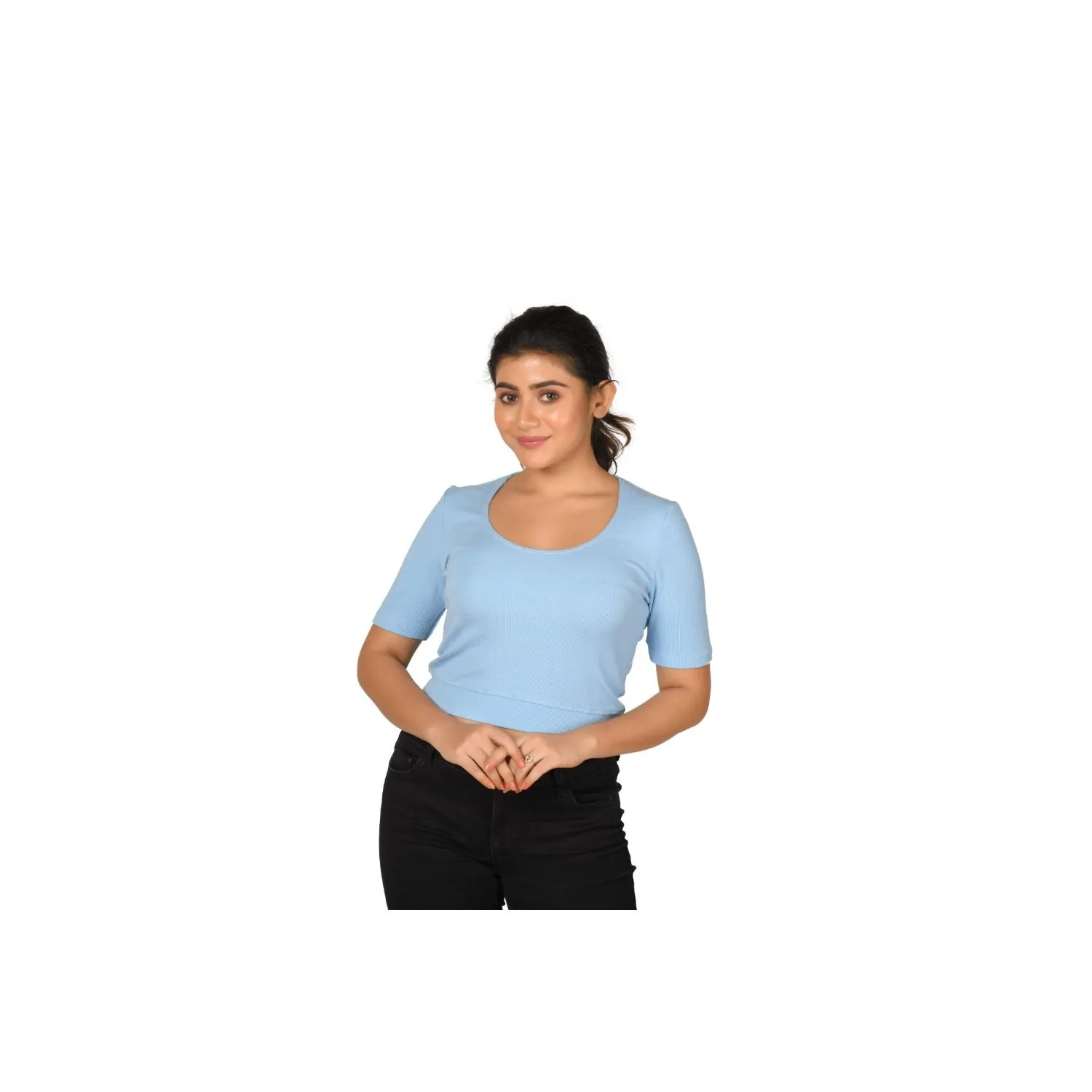 Hosiery Blouse- Regular Deep Round Neck