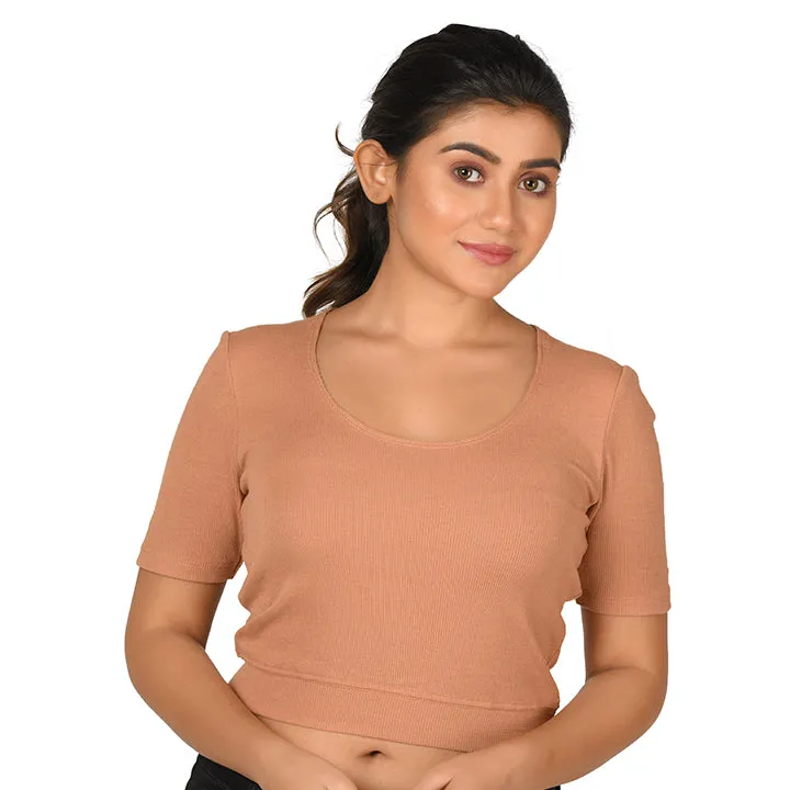 Hosiery Blouse- Regular Deep Round Neck